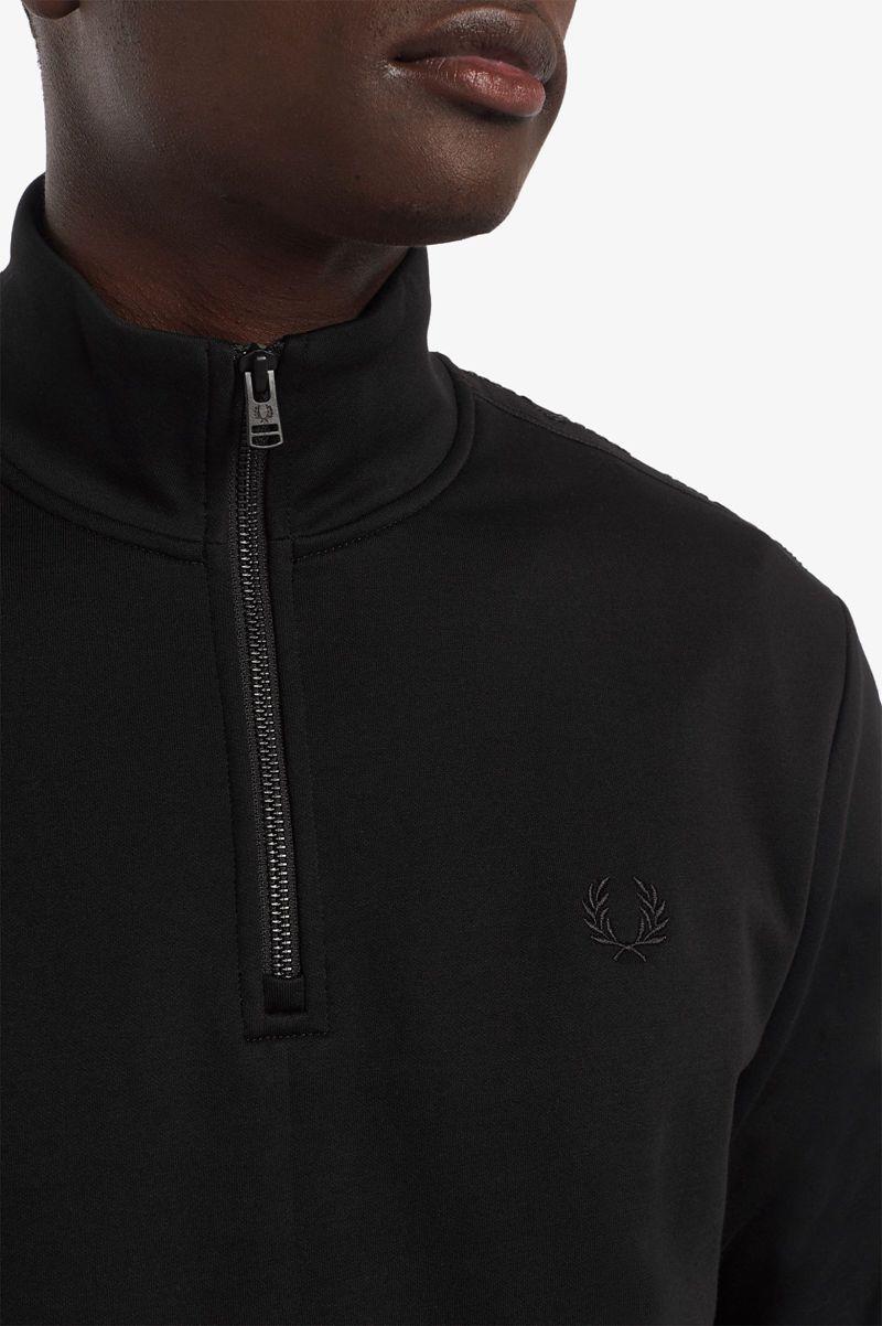 Black Fred Perry Tonal Tape Half Zip Men's Sweatshirts | PH 1620ILHS